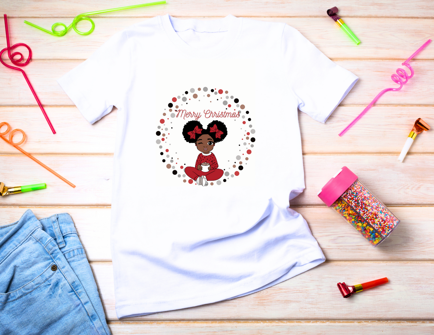 Merry Christmas Marshmallows & Puffs Girls Tee