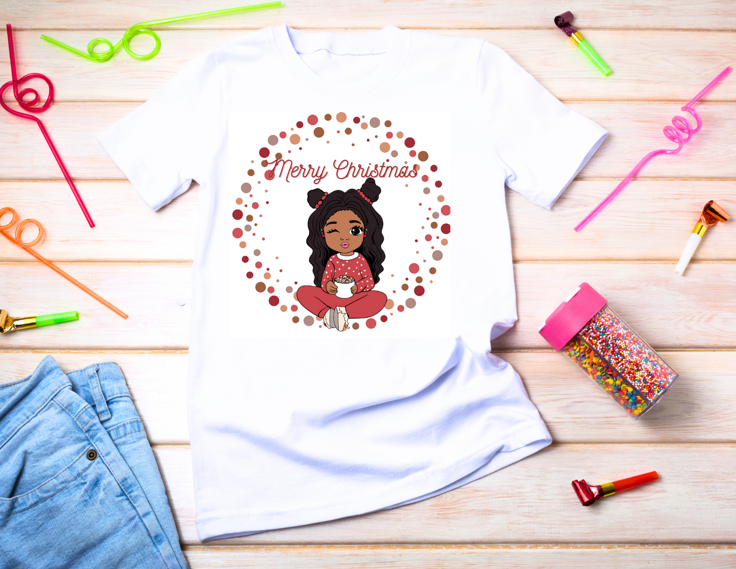 Merry Christmas Marshmallows Girls Tee